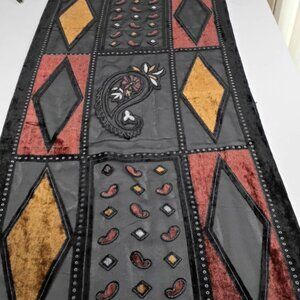 Black Patterned Devore Scarf with Brunt Orange and Golden Diamonds